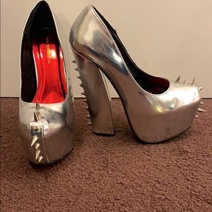 Silver spiked heels